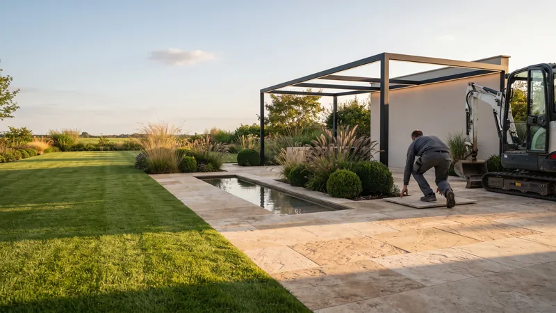 Hochwertiger Gartenumbau mit Natursteinterrasse
