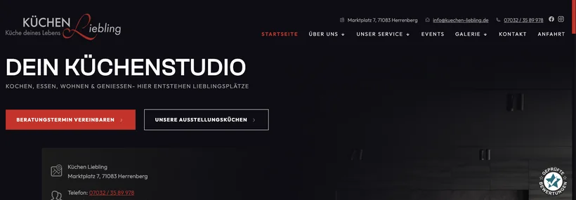 Startseite der Website von Küchen Liebling