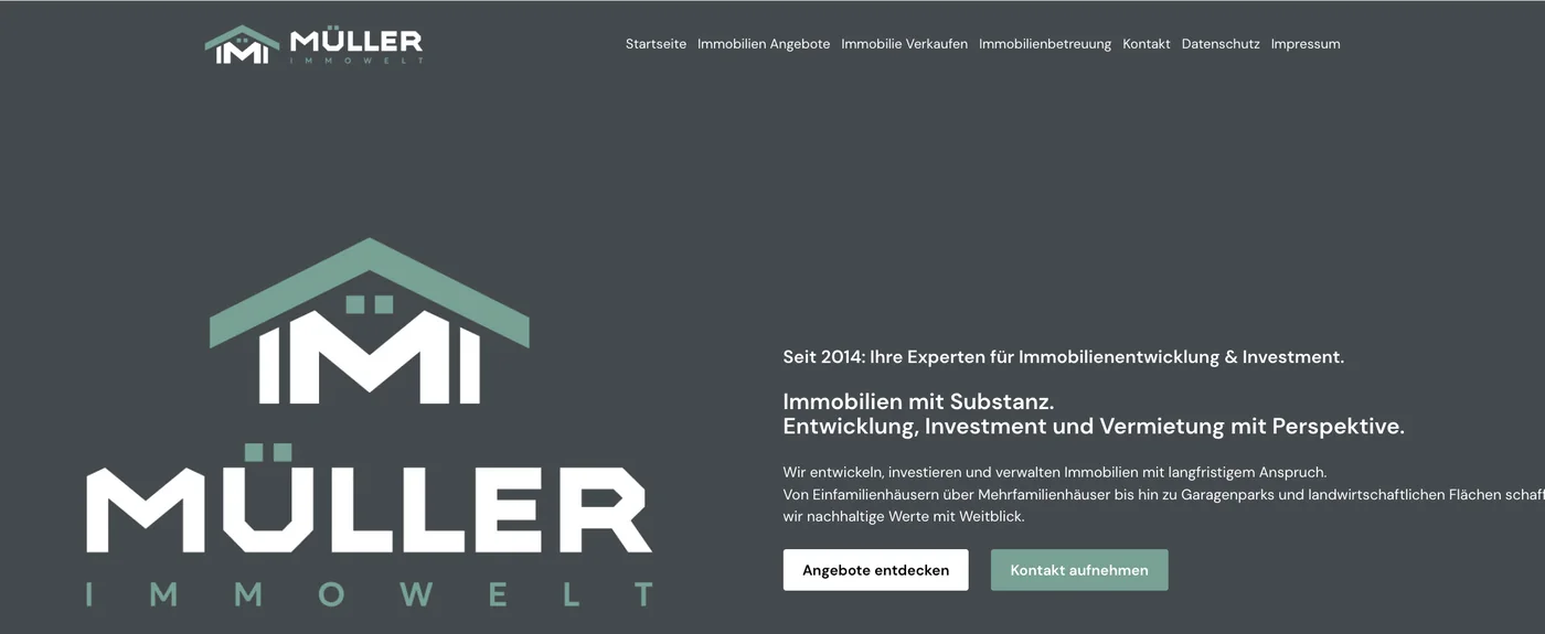 Startseite der Website von Müller Immowelt