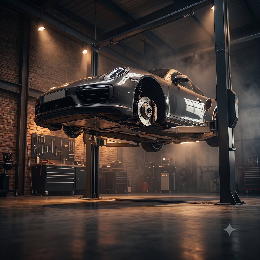 Porsche auf der Hebebühne